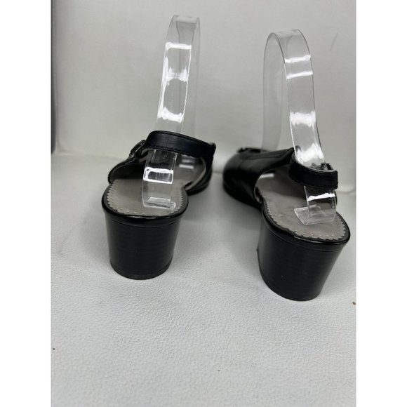 Ara Women's Black Open toe Sling back leather shoe low square heel Size 10.5 - Picture 3 of 4